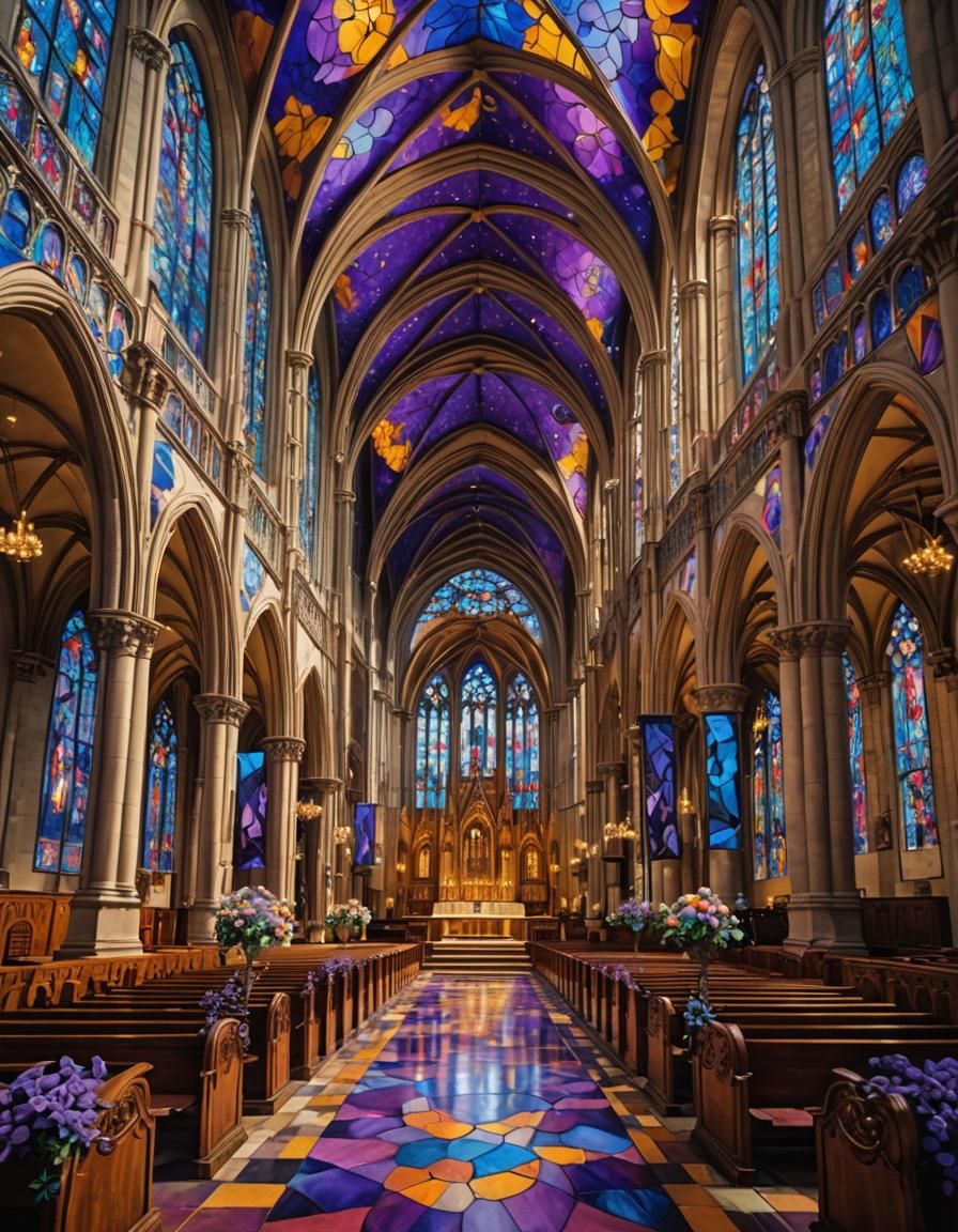 Surreal Cathedral Interior with Melting Oil Paint