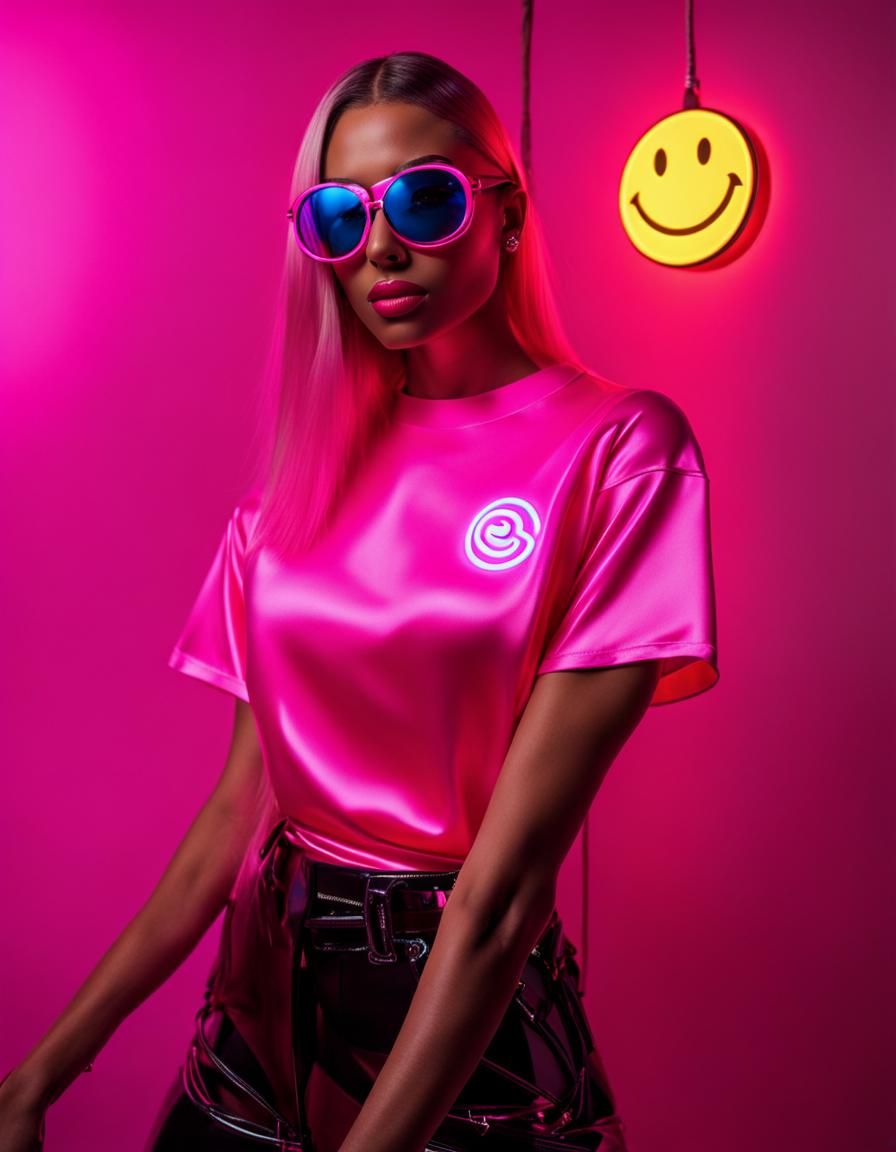 Queer Model in Neon Pink Rave Fashion