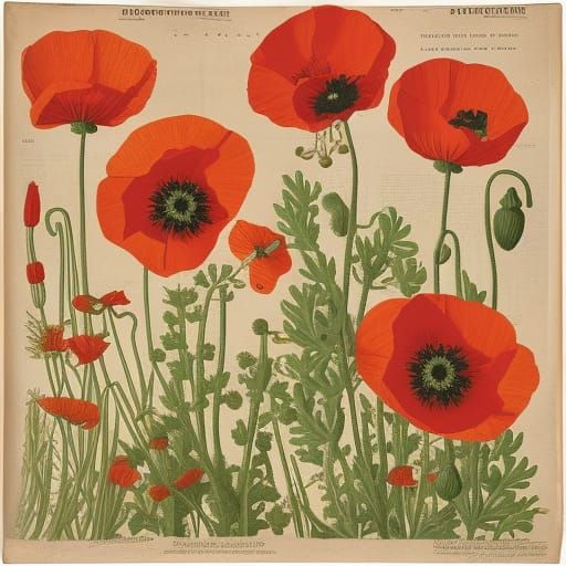 Poppy Botanical Chart with Decorative Frame
