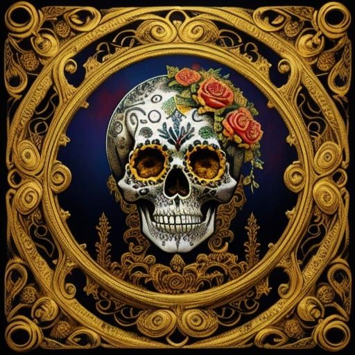 Sugar Skull with Intricate Filigree and Baroque Details