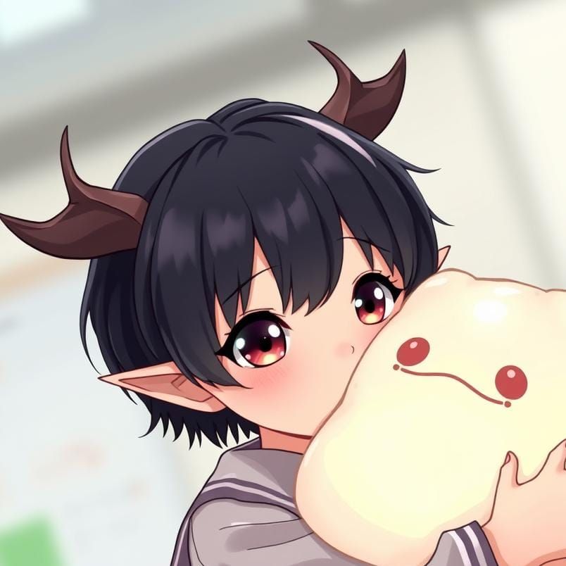 Anime Girl Hugs Glowing Marshmallow Monster in School