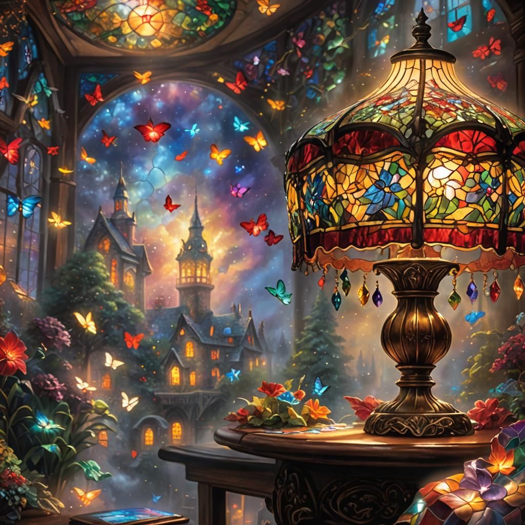 Glowing Stained Glass Lamp in Ethereal Mist