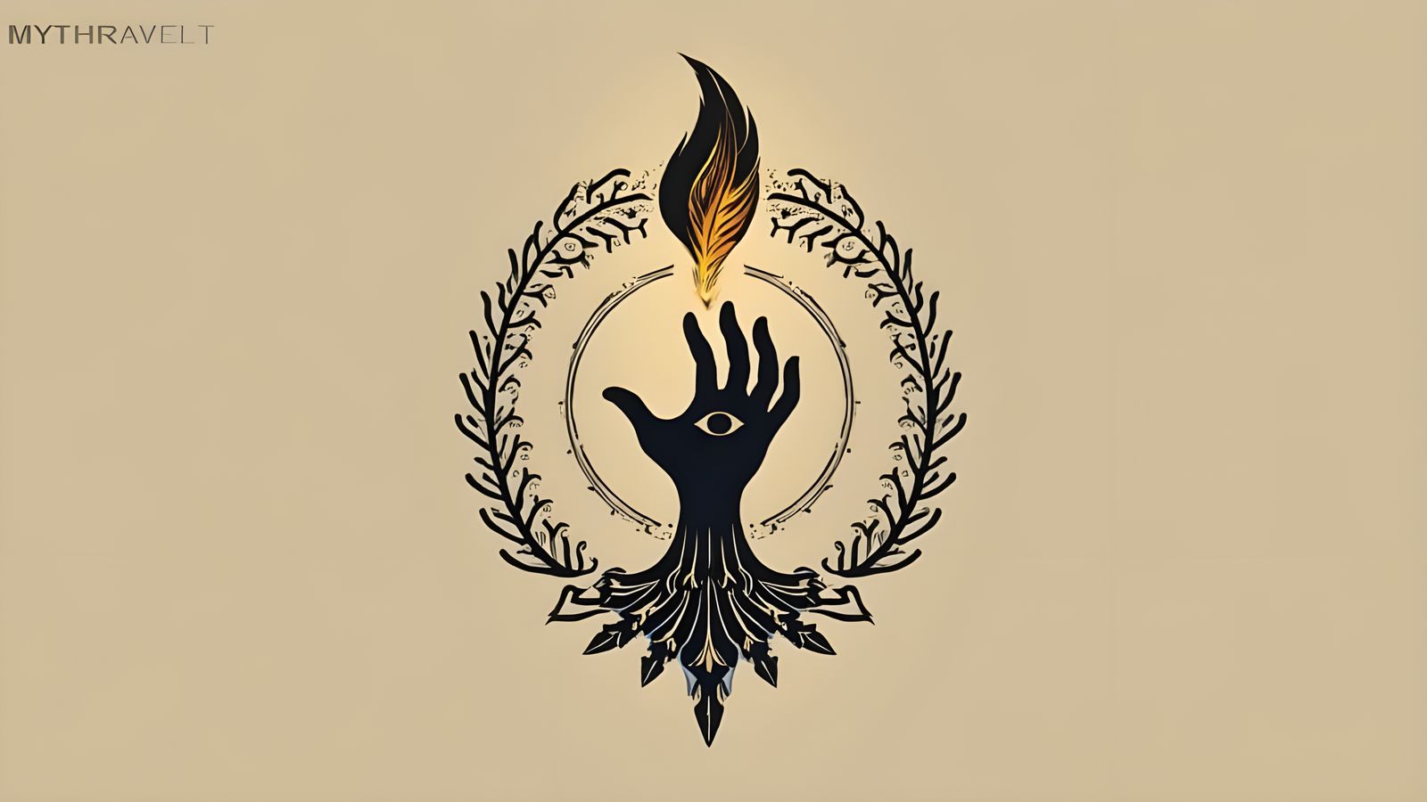 Elegant Mythmaker Logo with Hand and Flame