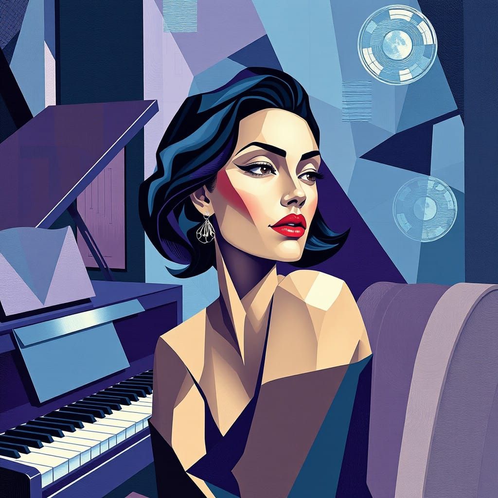 Geometric Cubist Abstract Art in Cold Colors