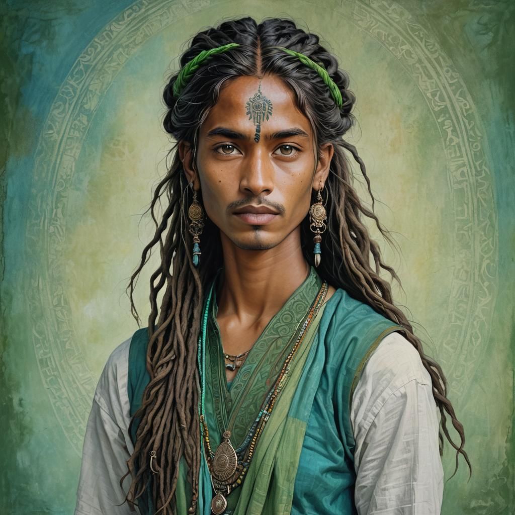 Androgynous Portrait with Dreadlocks in Hindu Art Style