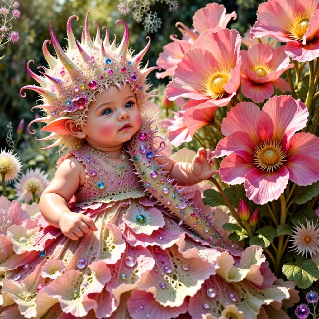 Adorable Elven Baby in Peony Flower Costume