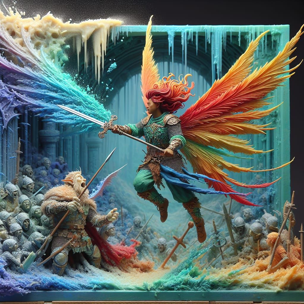 Fairy Warrior vs Goblin Wax Diorama
