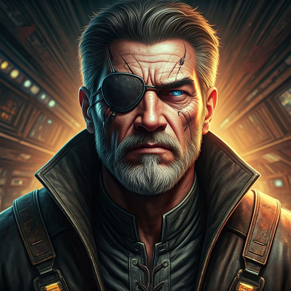 Grizzled Space Pirate King of Clubs Cyberpunk Portrait