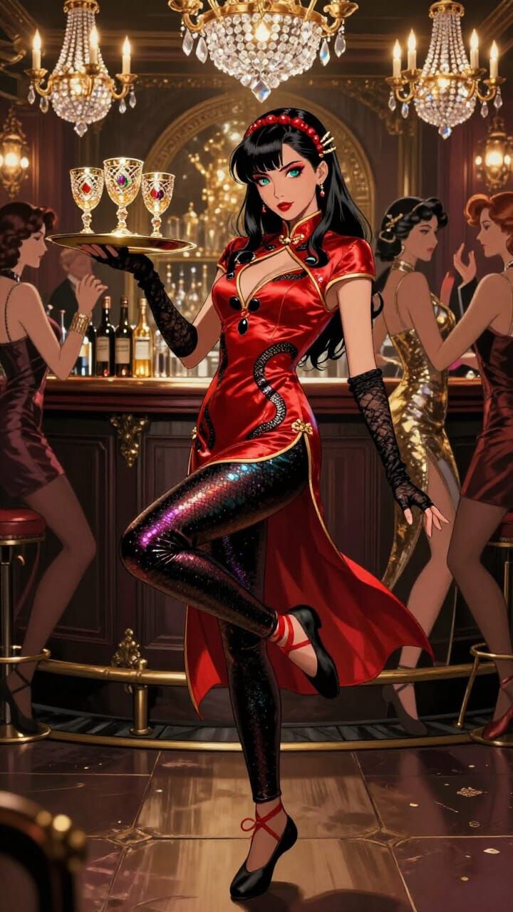 Elegant Hostess in Opulent 1890s London Bar