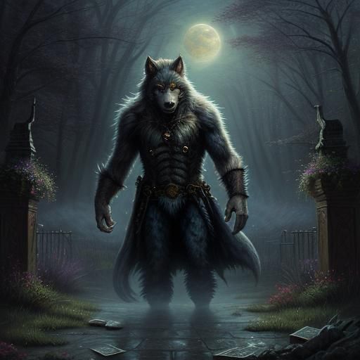 Werewolf Counting Money in Ethereal Fantasy Style