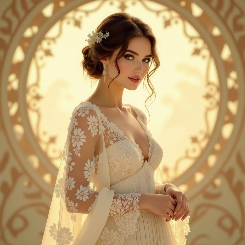 Elegant Woman in Antique Lace and Florals