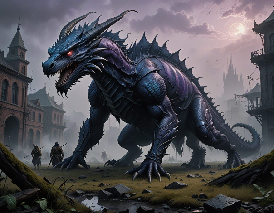 Twisted Hellish Abomination in Cyberpunk Landscape