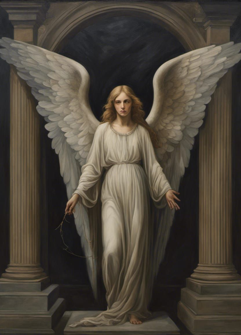 Angel of Death in Graveyard, Neoclassical Oil Painting