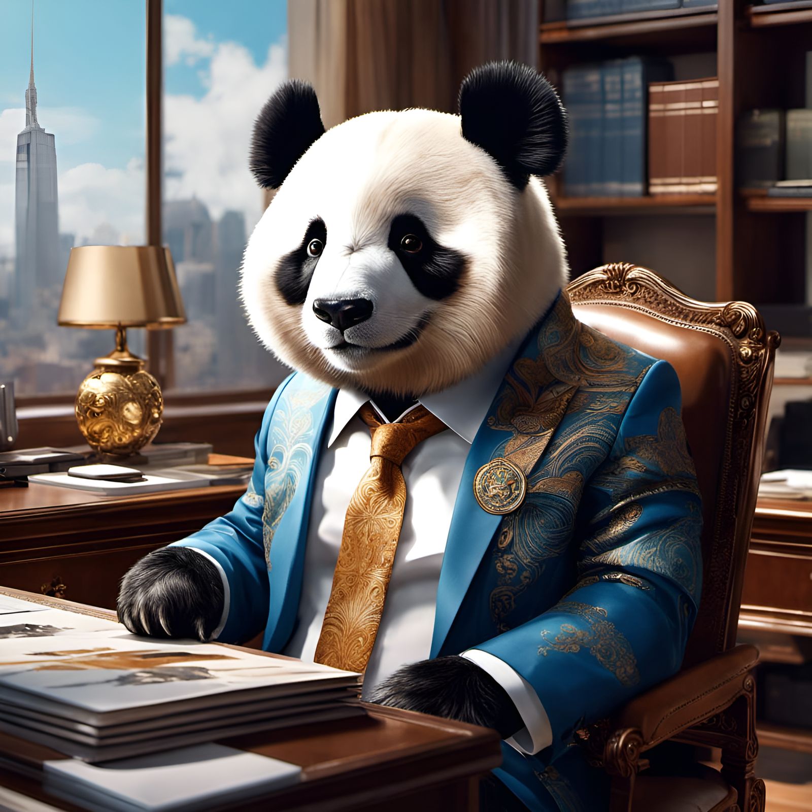 Bored Panda Portrait in Business Suit, Digital Art