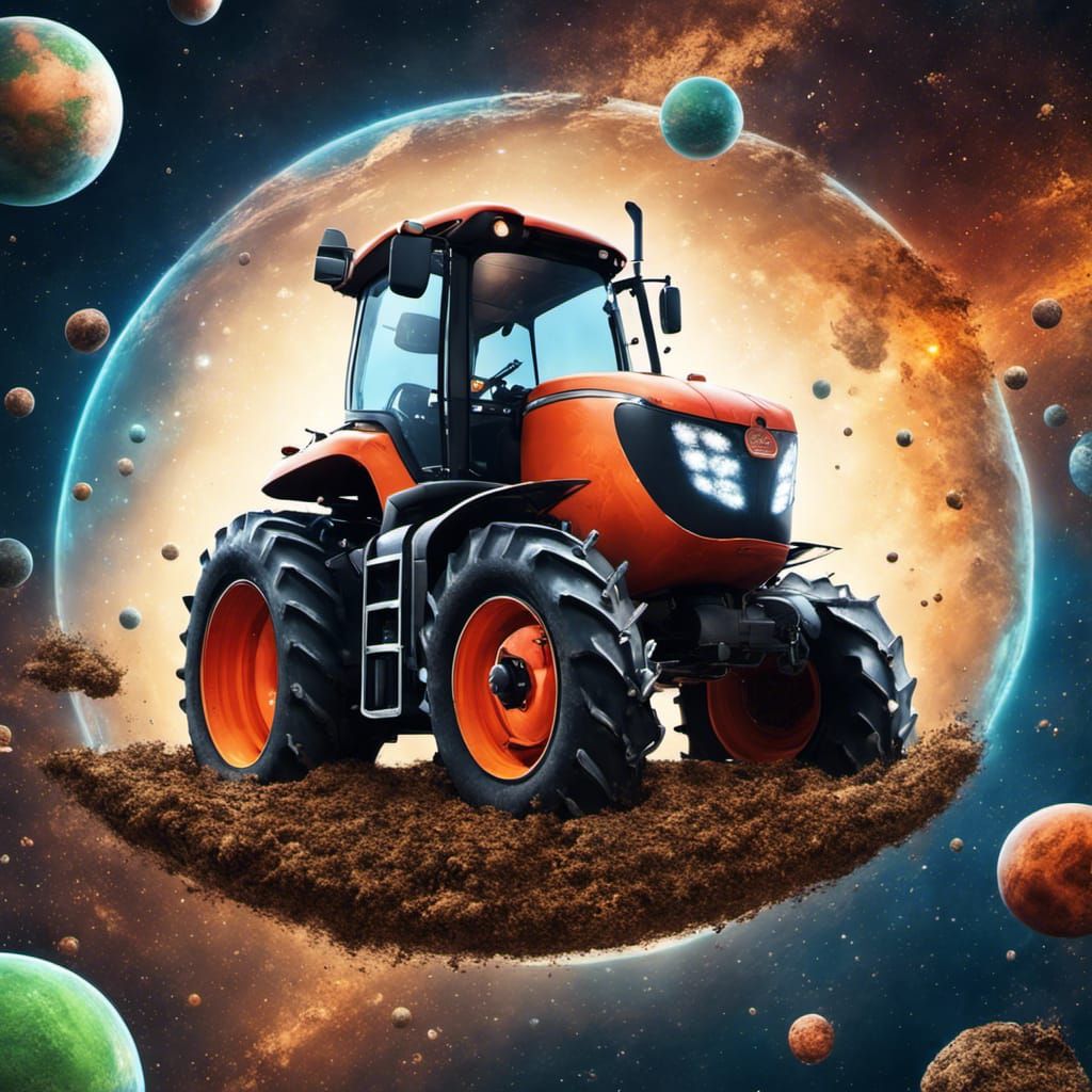 Hyperrealistic Tractor Farms Planets in Space