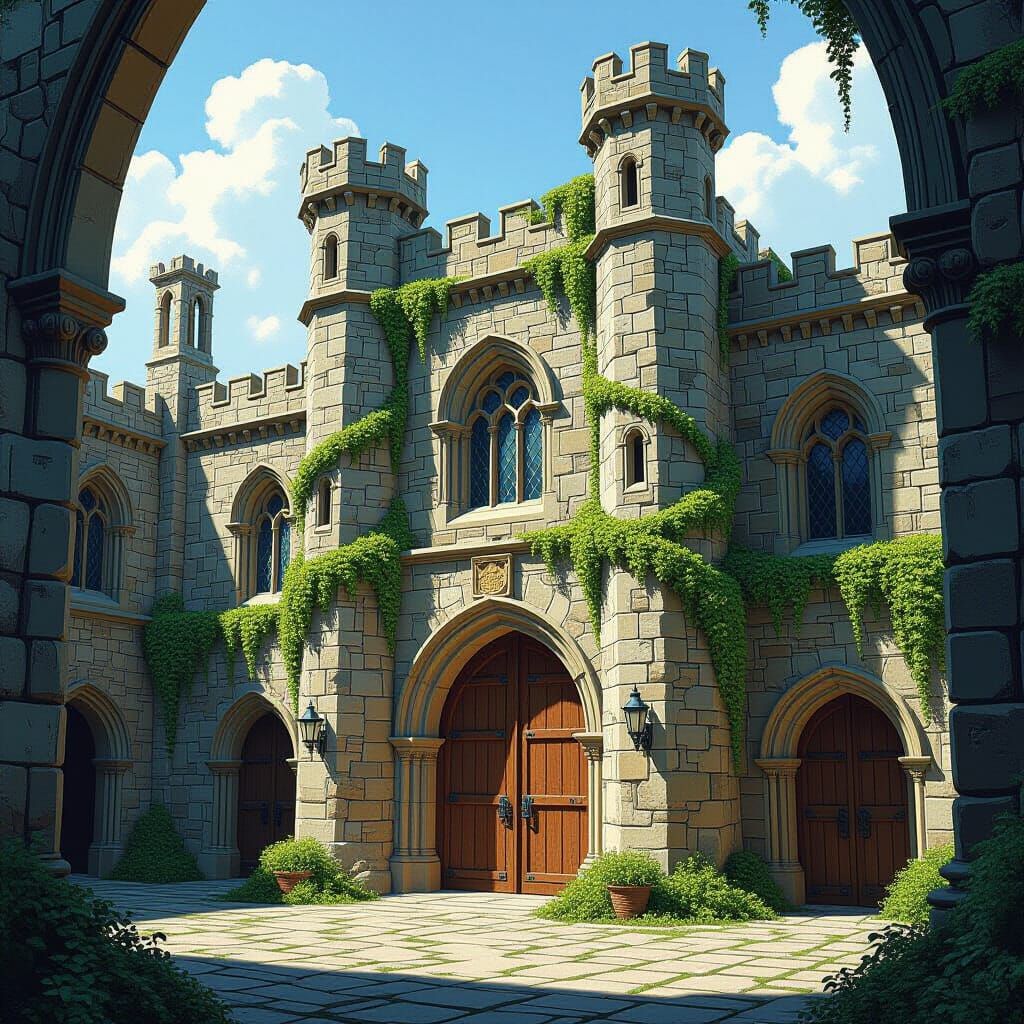 Futuristic Ancient University Buildings in Digital Art Style