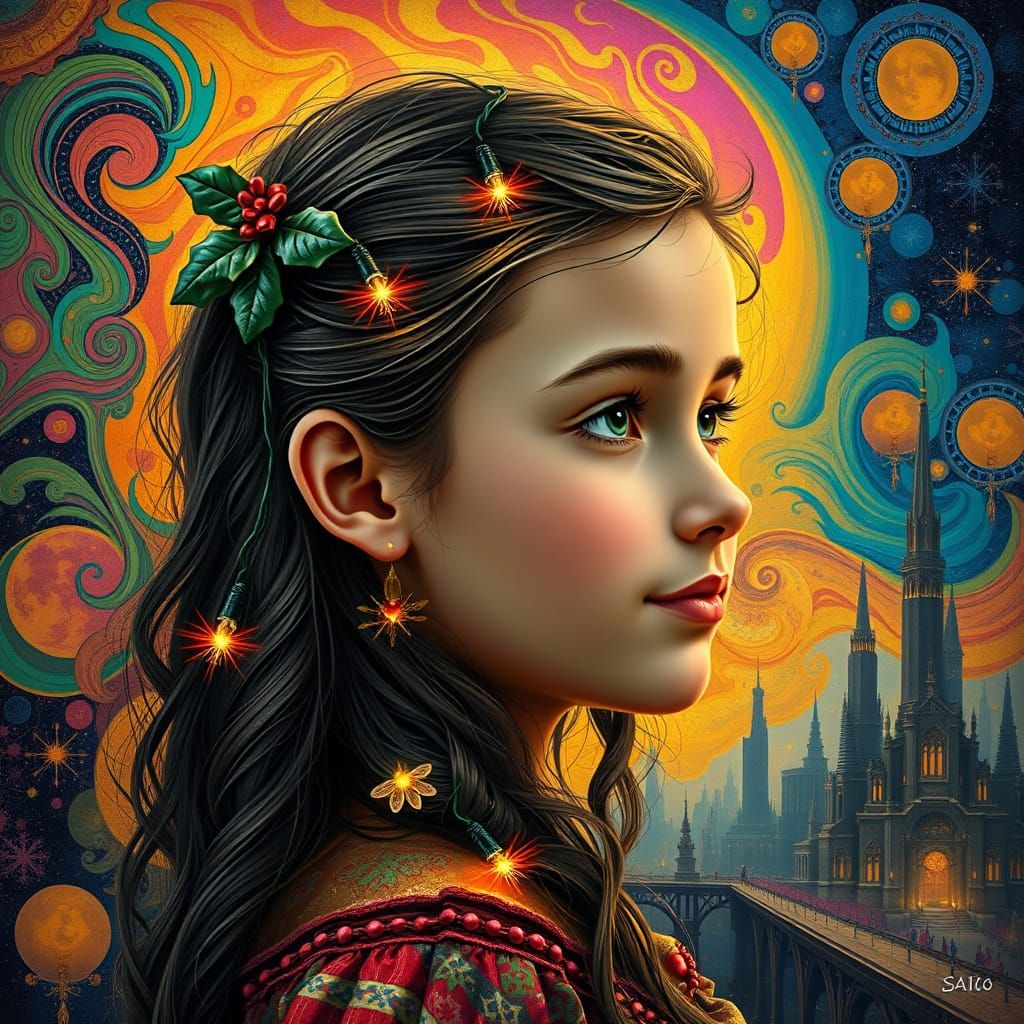 Mystical Christmas Portrait in a Dreamlike Synthwave Aesthet...