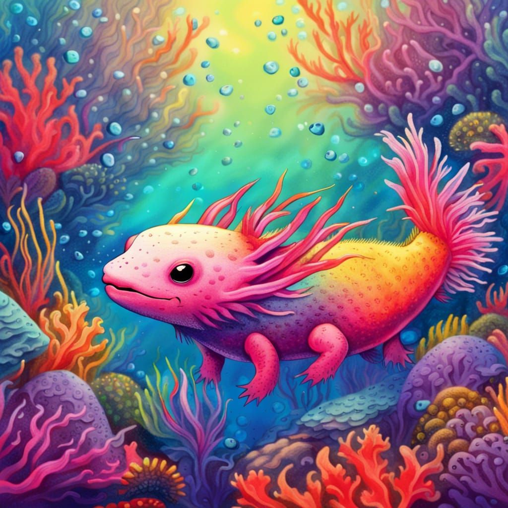 Rainbow colored axolotl