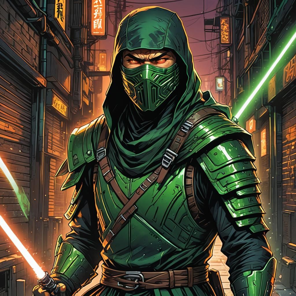 Ninja Lightsaber Concept Art in Comic Book Style