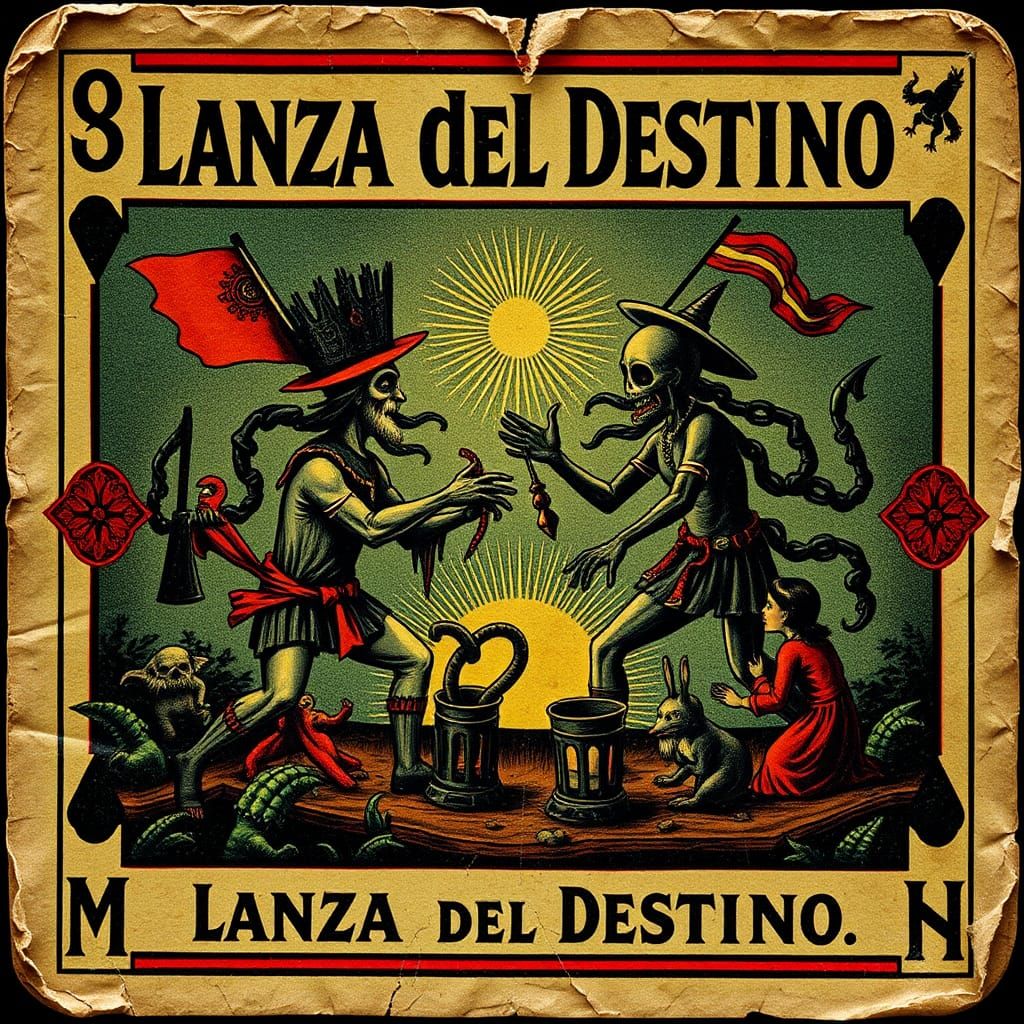 Vintage Loteria Card: Surreal Class Struggle in Folk Art Sty...