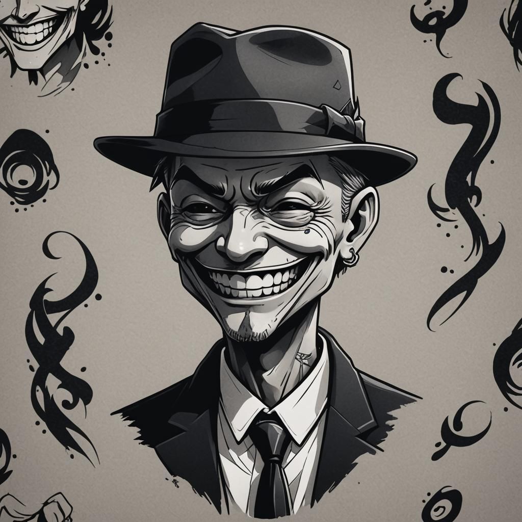 Minimalist Gangster Tattoo Design in Anime Style