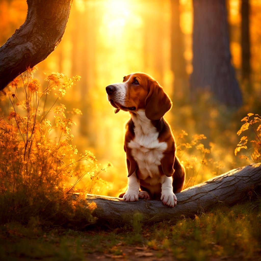 Cute Basset Hound Smiling at Squirrel