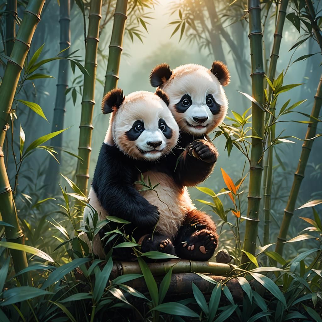 Adorable Baby Panda in Lush Bamboo Forest