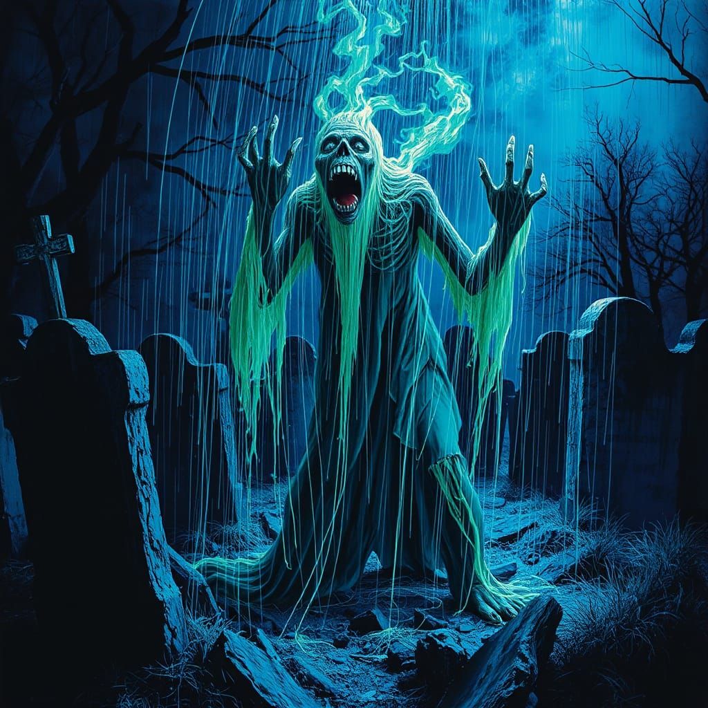 Tormented Wraith in Graveyard with Blacklight Paint