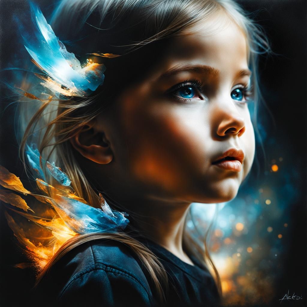 Innocent Girl's Bright Future: Double Exposure Portrait