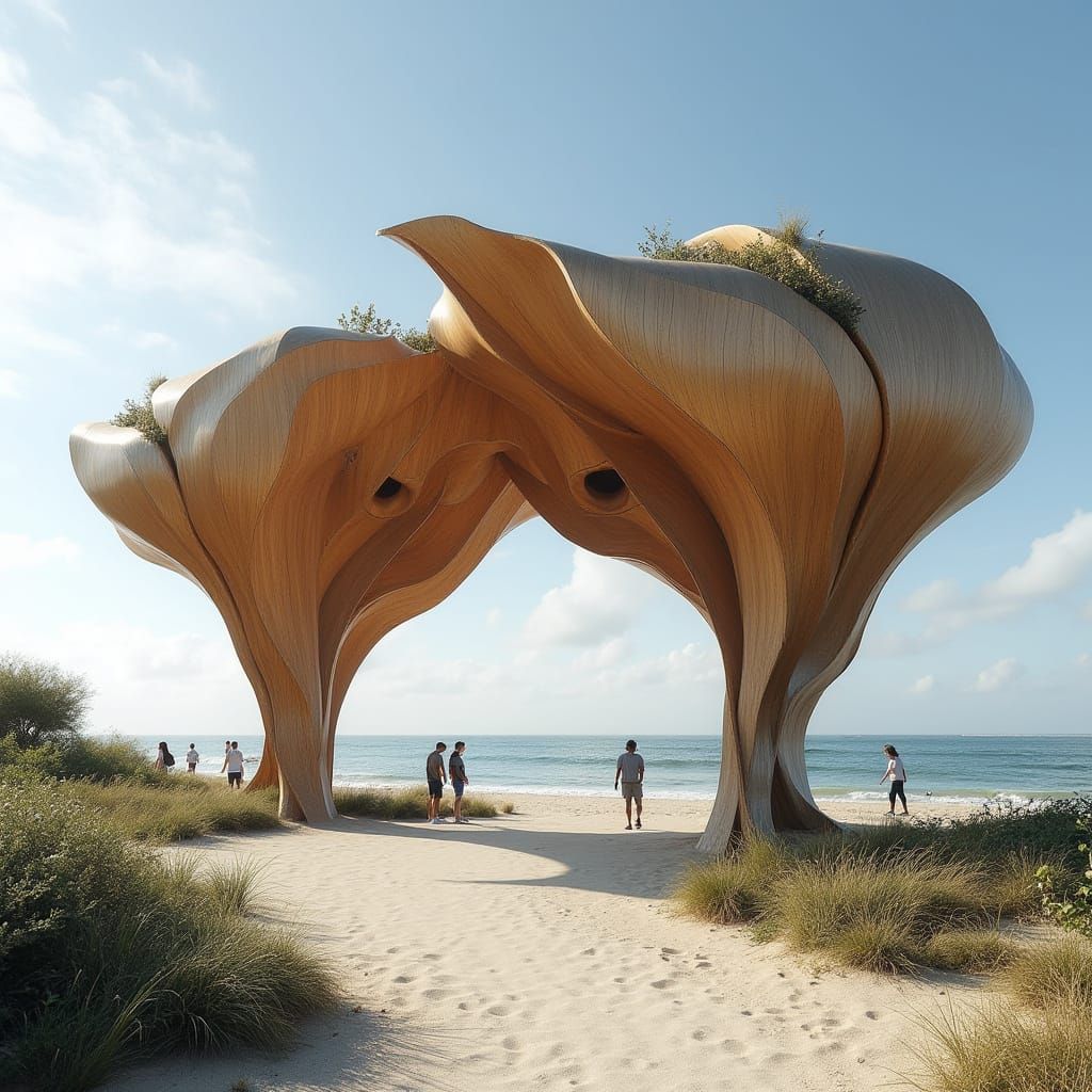 Futuristic Timber Canopy Urban Sculpture by the Sea