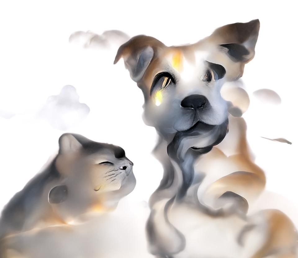 Dog and Cat in Heaven, Watercolour Airbrush Art