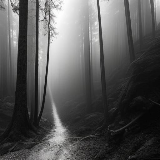 Mysterious Shadowland Hills in Grayscale Tonalism