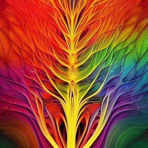 Rainbow Fractal Tree in Volumetric Style