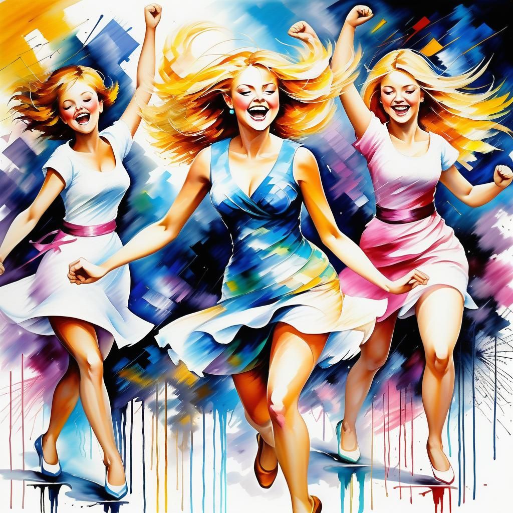 Happy Sorority Pledge Dancing: Impressionist Art