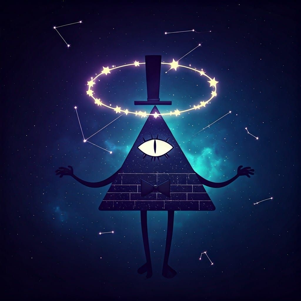 Bill Cipher in Cosmic Beksiński-Inspired Art