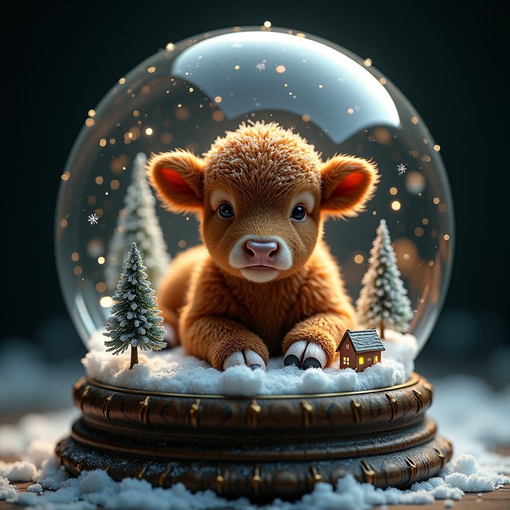 Highland Calf Inside A Snow Globe