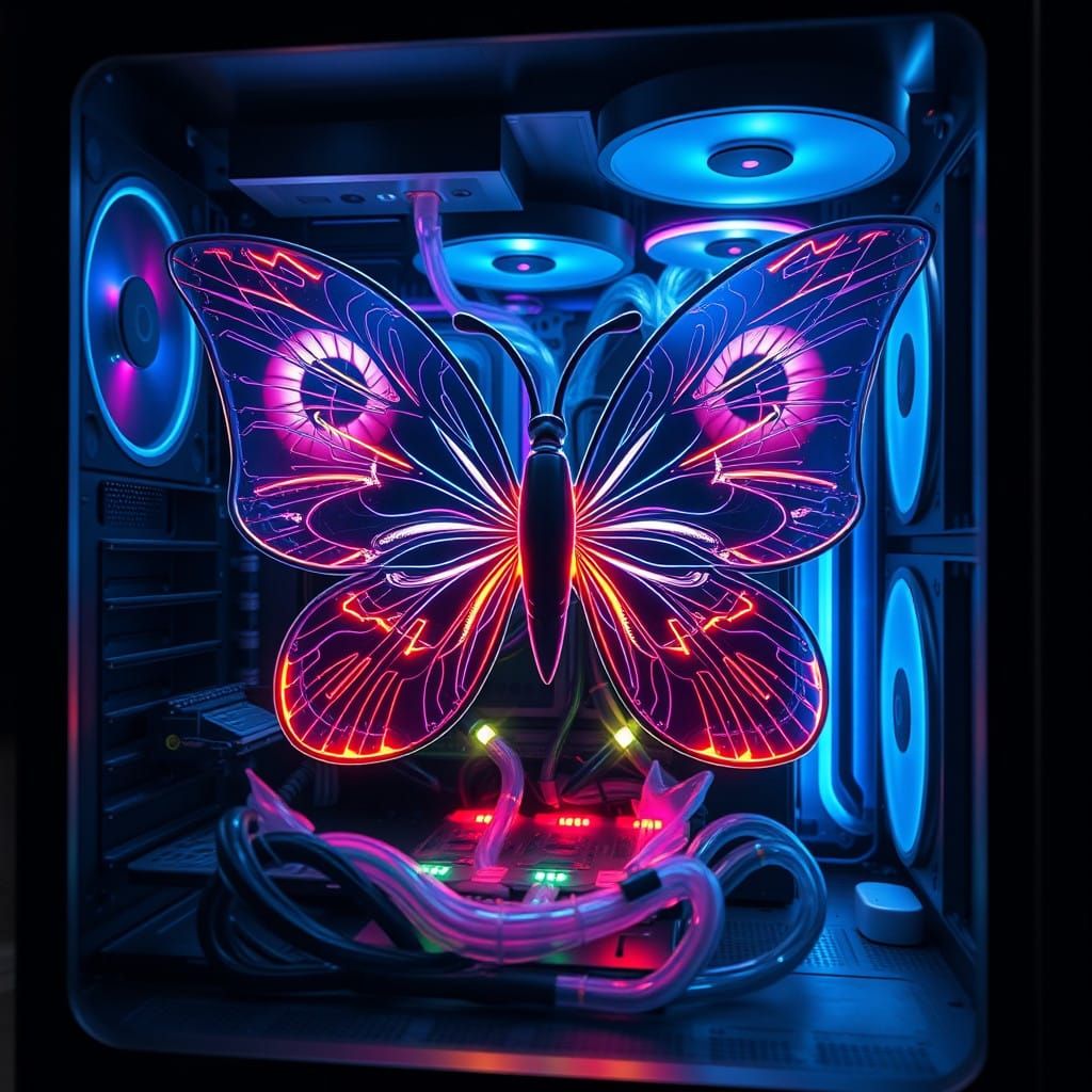 Futuristic Butterfly Computer with LED Lights
