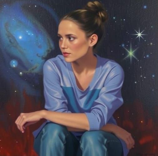 Tomboy Silhouette Gazes at Starry Nebula Sky