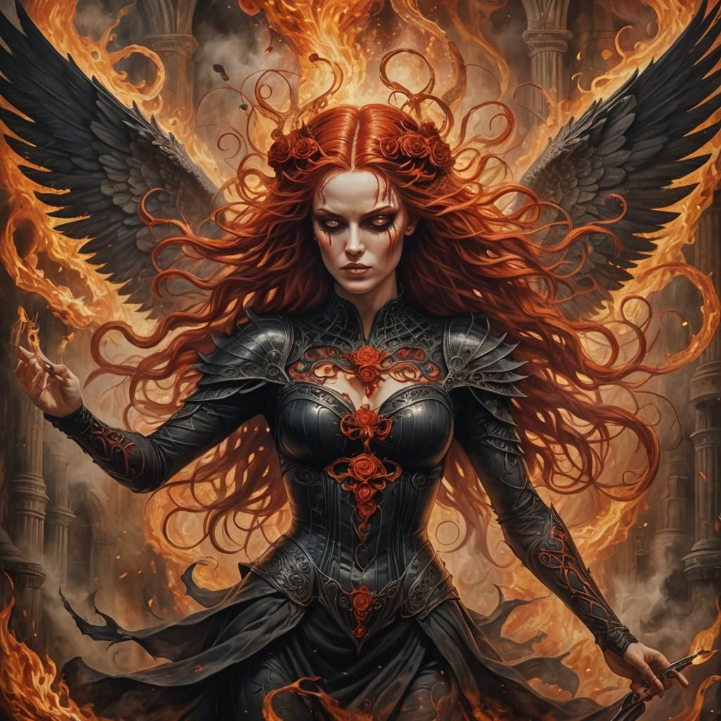 Fiery Winged Woman in Gothic Fantasy Art