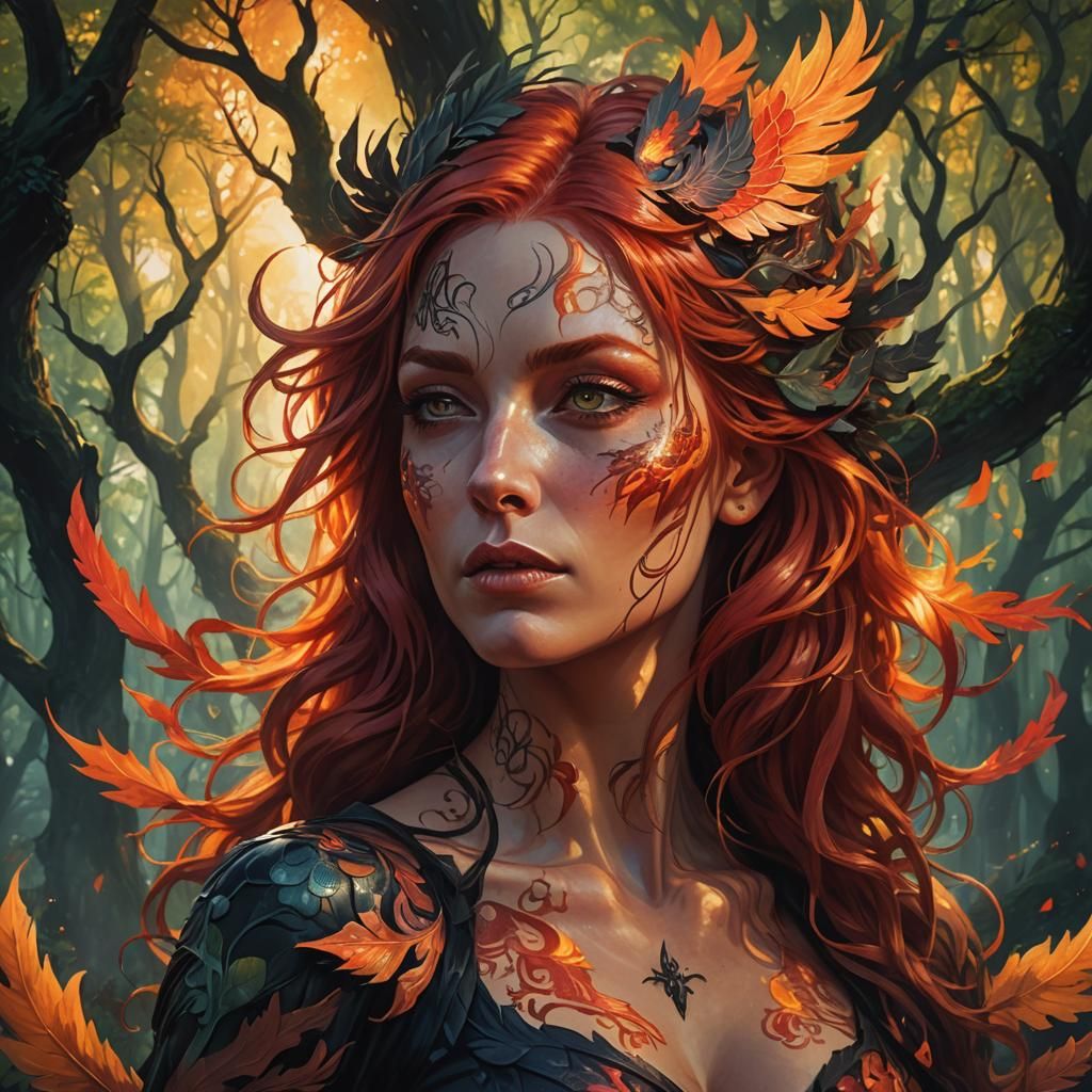 Gothic Phoenix Woman Portrait in Fauvist Colors