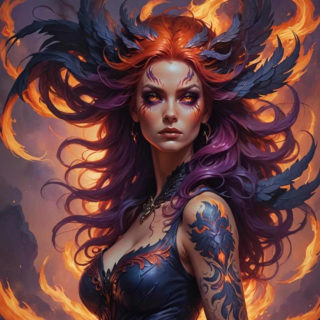 Gothic Phoenix Woman in Dark Fantasy Style