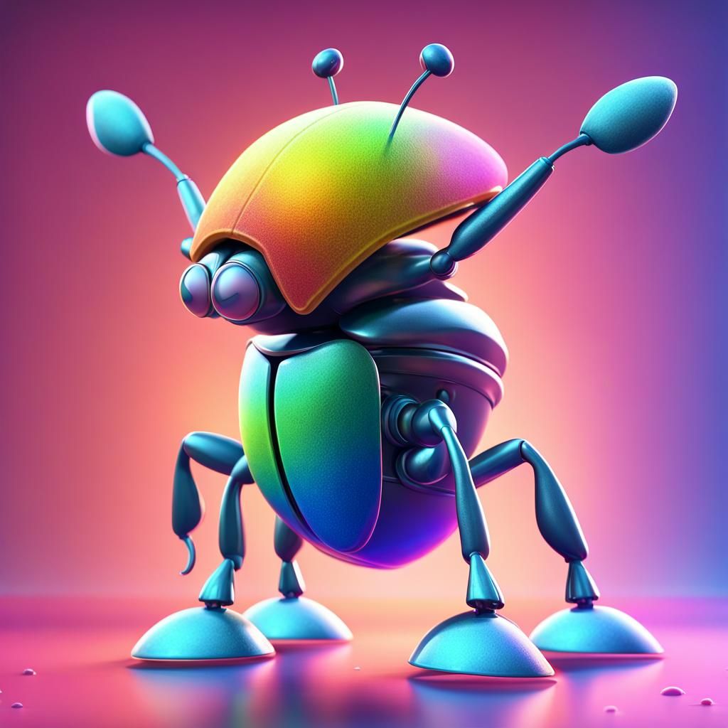 Cute Rainbow Water Beetle Robot in 3D