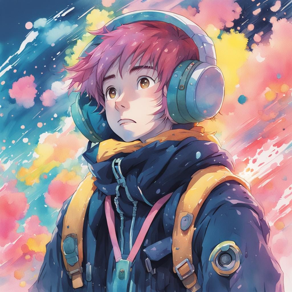 Vibrant Pastel-Punk Character in Anime Style