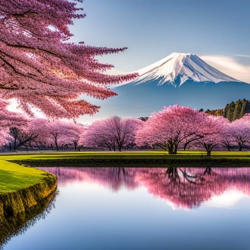 Cherry Blossom Park with Mount Fuji View