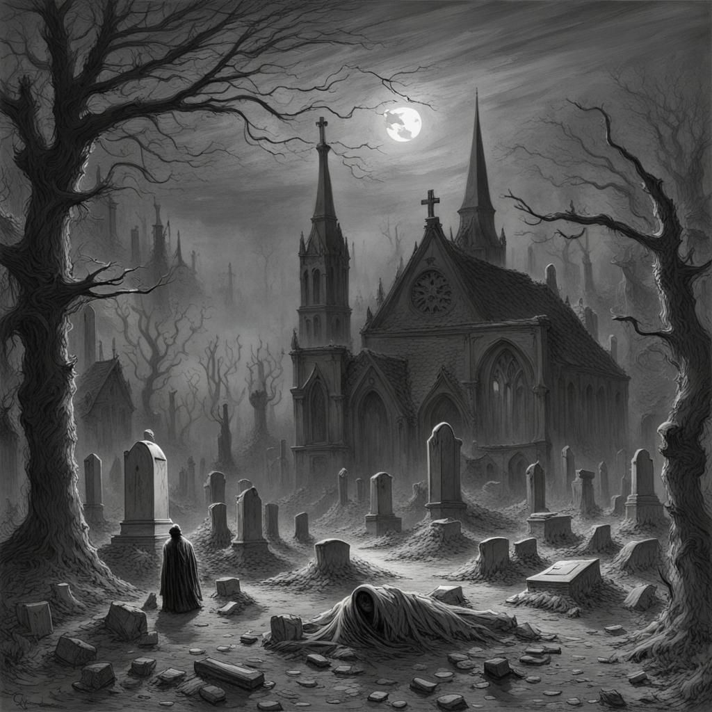 Eerie Abandoned Graveyard in Horror Style