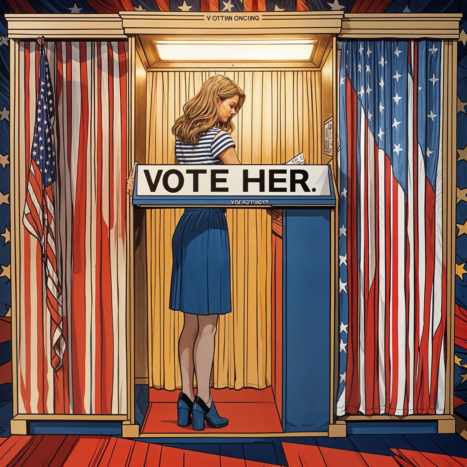 Patriotic Woman Voting in Modern Booth
