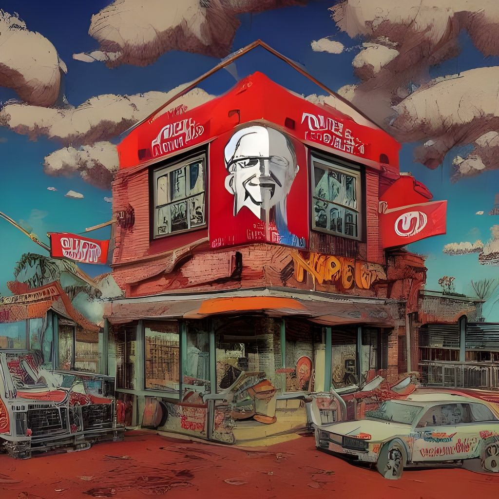 a kfc restaurant drawn in the style of ralph steadman