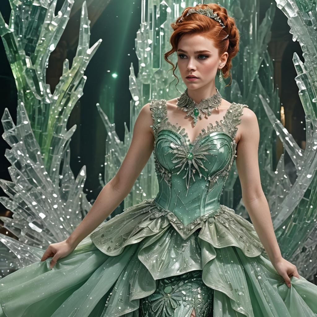 Woman in Crystal Dress in Grand Ballroom