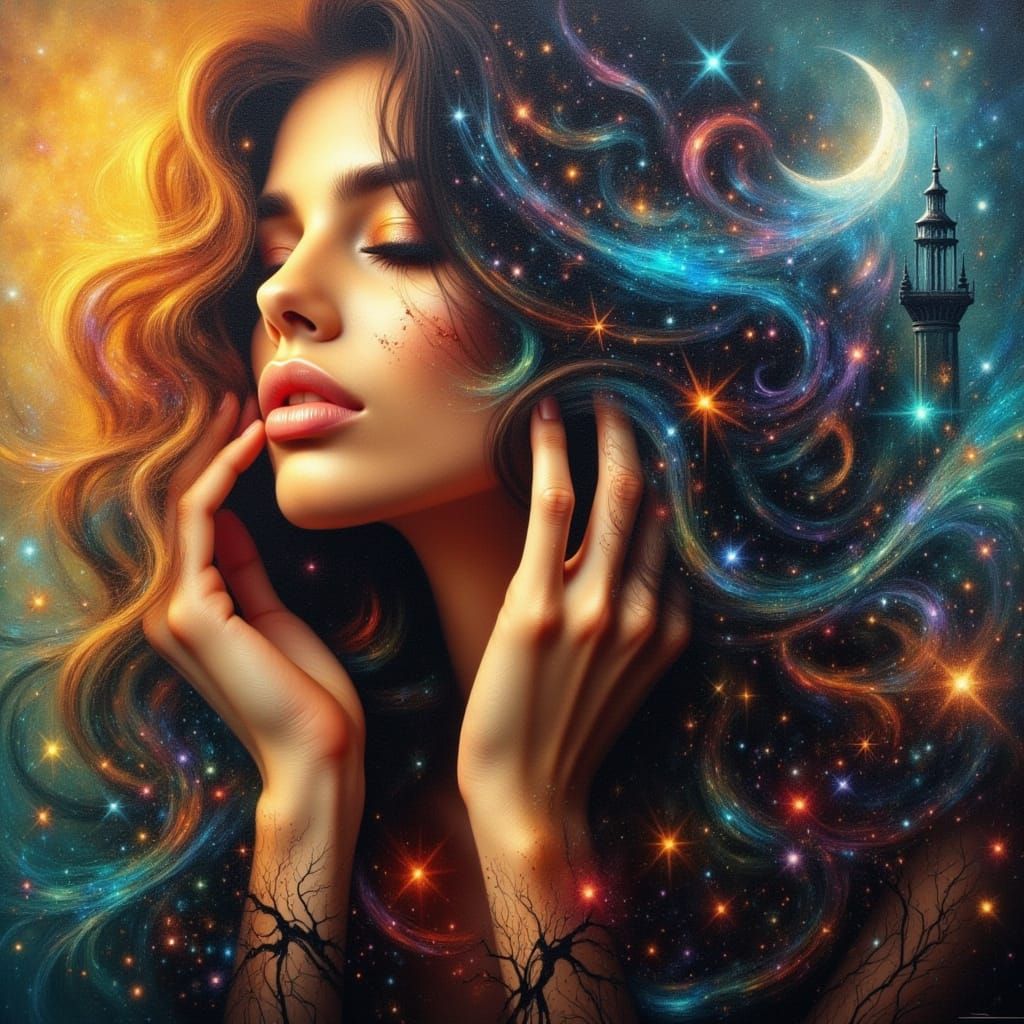 Ethereal Portrait in Neo-Impressionist Style with Post-Apoca...