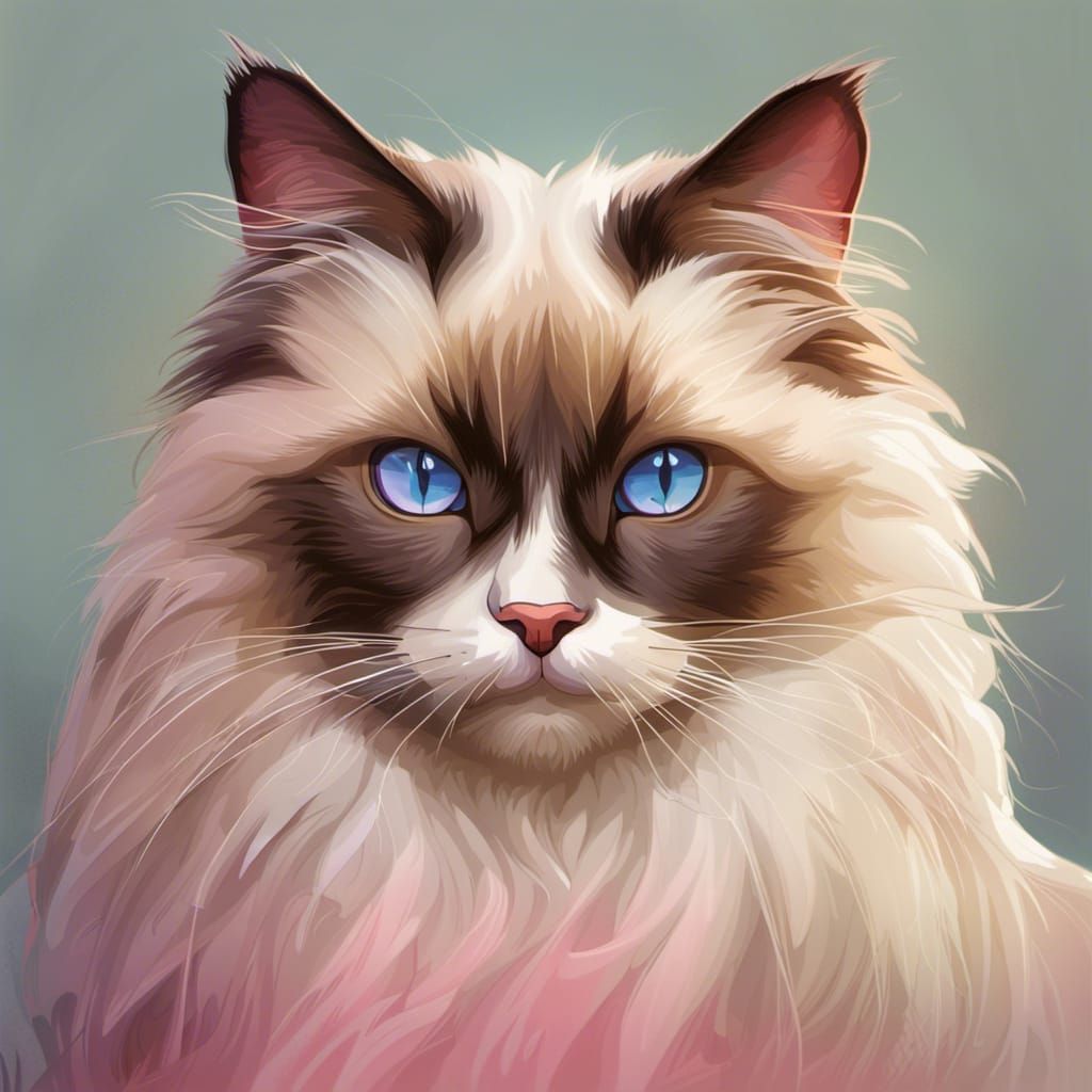 Seal Point Ragdoll Cat Portrait, Hyperdetailed Art